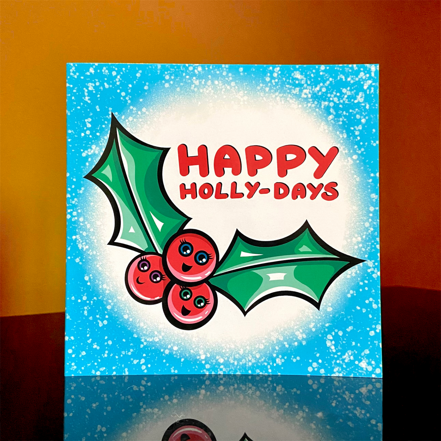Kawaii Christmas Cards - Pack of 6 Christmas Cards - Happy Holly Days - Cherry Christmas