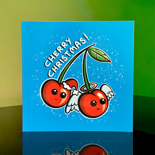 Kawaii Christmas Cards - Pack of 6 Christmas Cards - Happy Holly Days - Cherry Christmas