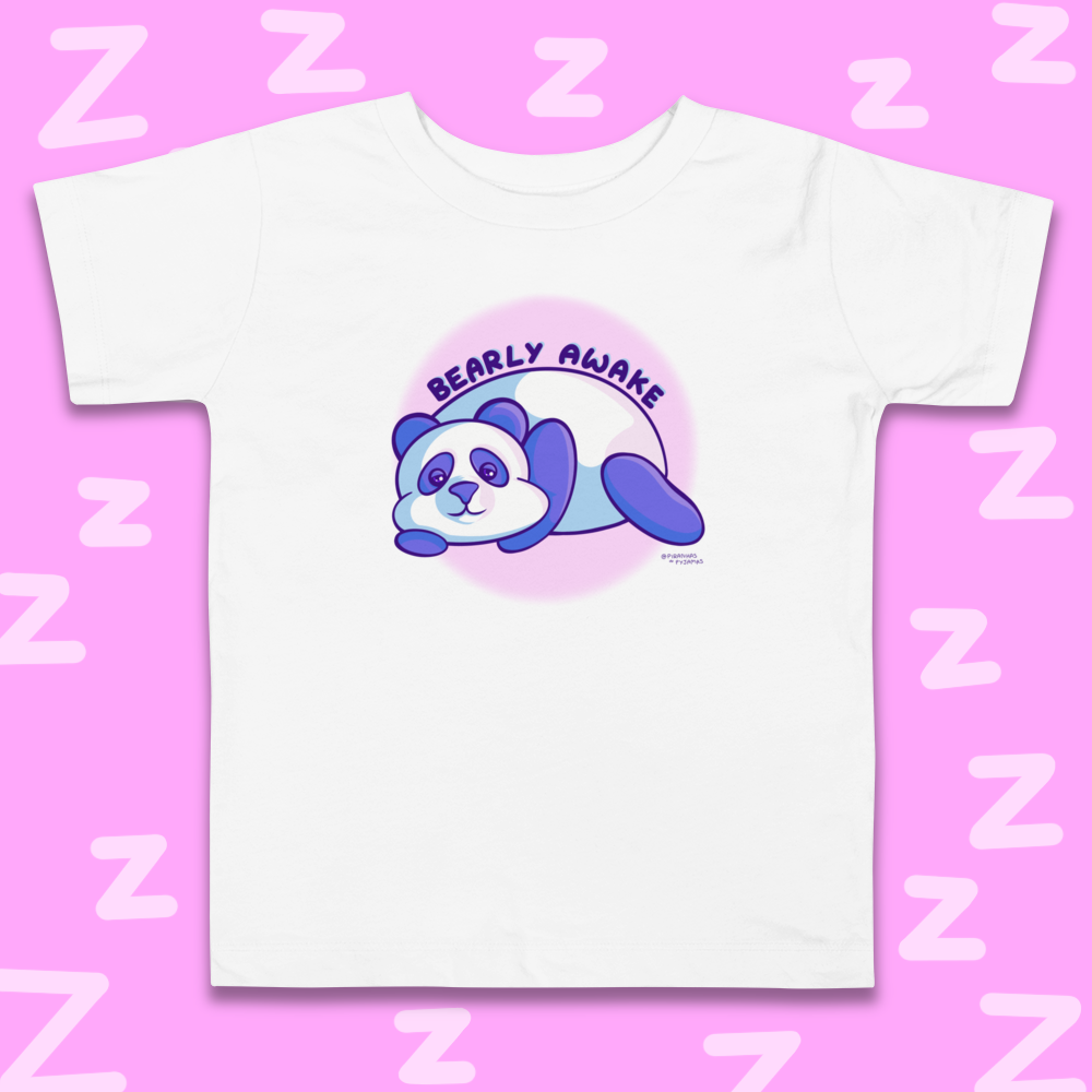 Kawaii Panda T-shirt (White) - Cute Pun - Toddler Tee - 2 to 5 Years - Bearly Awake - Sleepy Panda