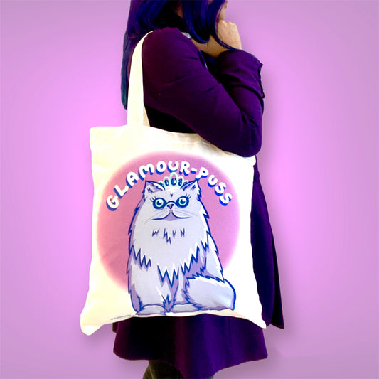 Glamour Puss Tote - Persian Cat - Reusable Tote - Recycled Shopping Bag - Cat Lover Bag