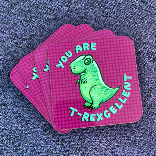 Kawaii Dinosaur Coaster - Motivational Coaster - Affirmation - Appreciation Gift - Novelty Gift