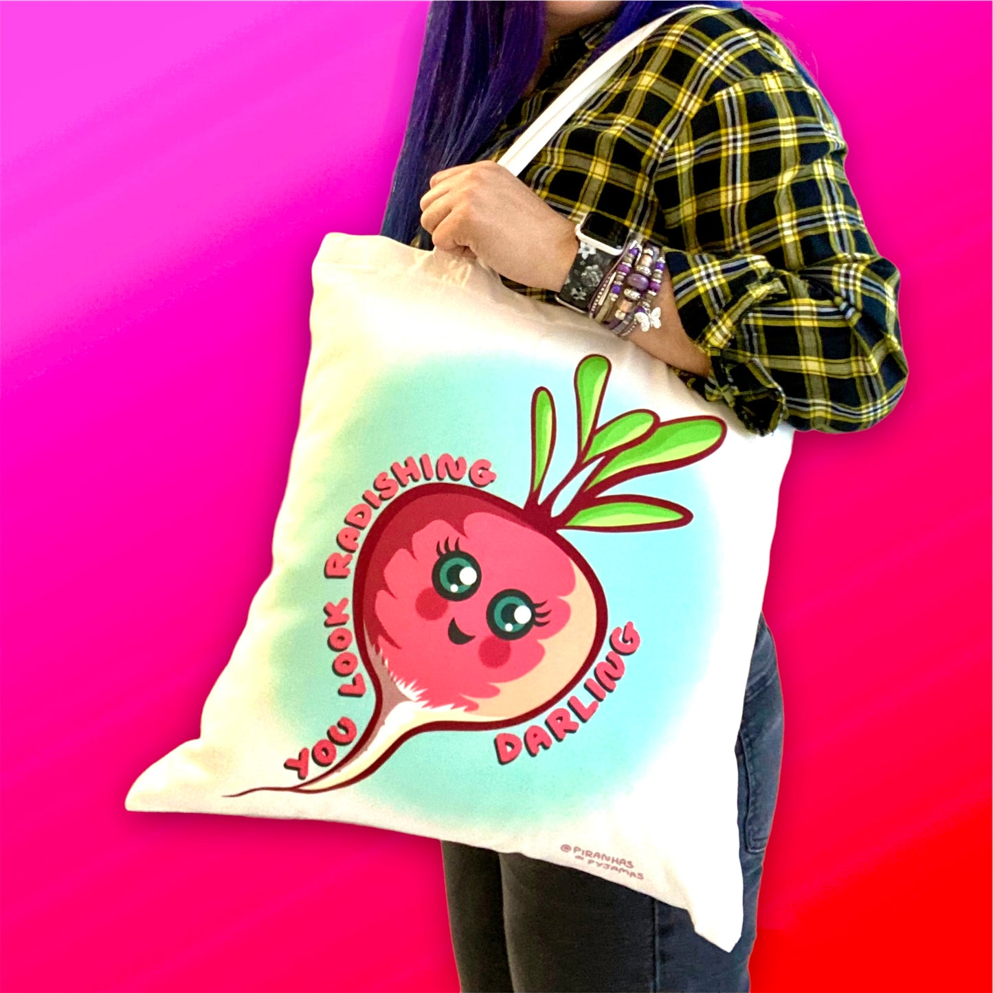 Kawaii Radish Tote - Affirmation - Reusable Tote - Recycled Shopping Bag - Motivational Gifts