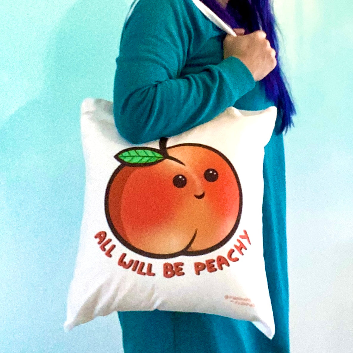 Kawaii Style Peach Tote - Motivational Slogan - Reusable Tote - Fruit Shopping Bag