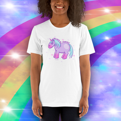 Kawaii Unicorn T-shirt - Believe In Yourself - Unisex Adult Tee - Motivational Tee