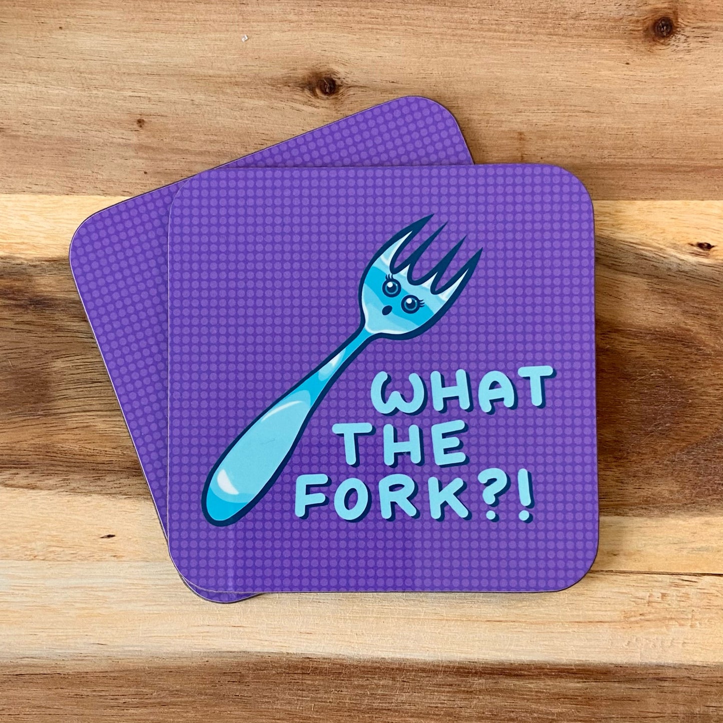 Kawaii Fork Coaster - What The Fork? - Funny Coaster - Novelty Gift - Punny Jokes