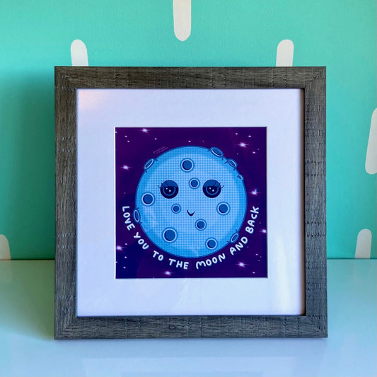 Kawaii Moon Wall Art - 12 x12 - Quirky Home - Nursery Decor - Happy Art