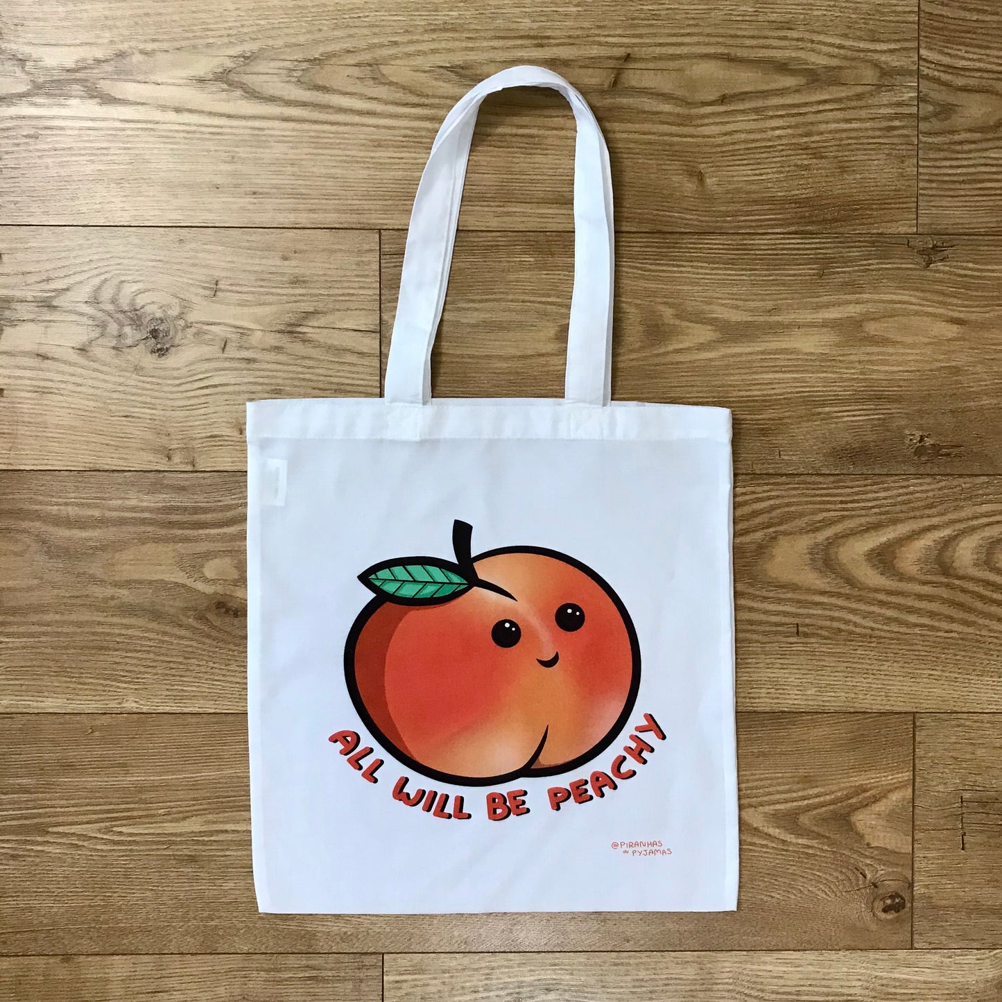 Kawaii Style Peach Tote - Motivational Slogan - Reusable Tote - Fruit Shopping Bag