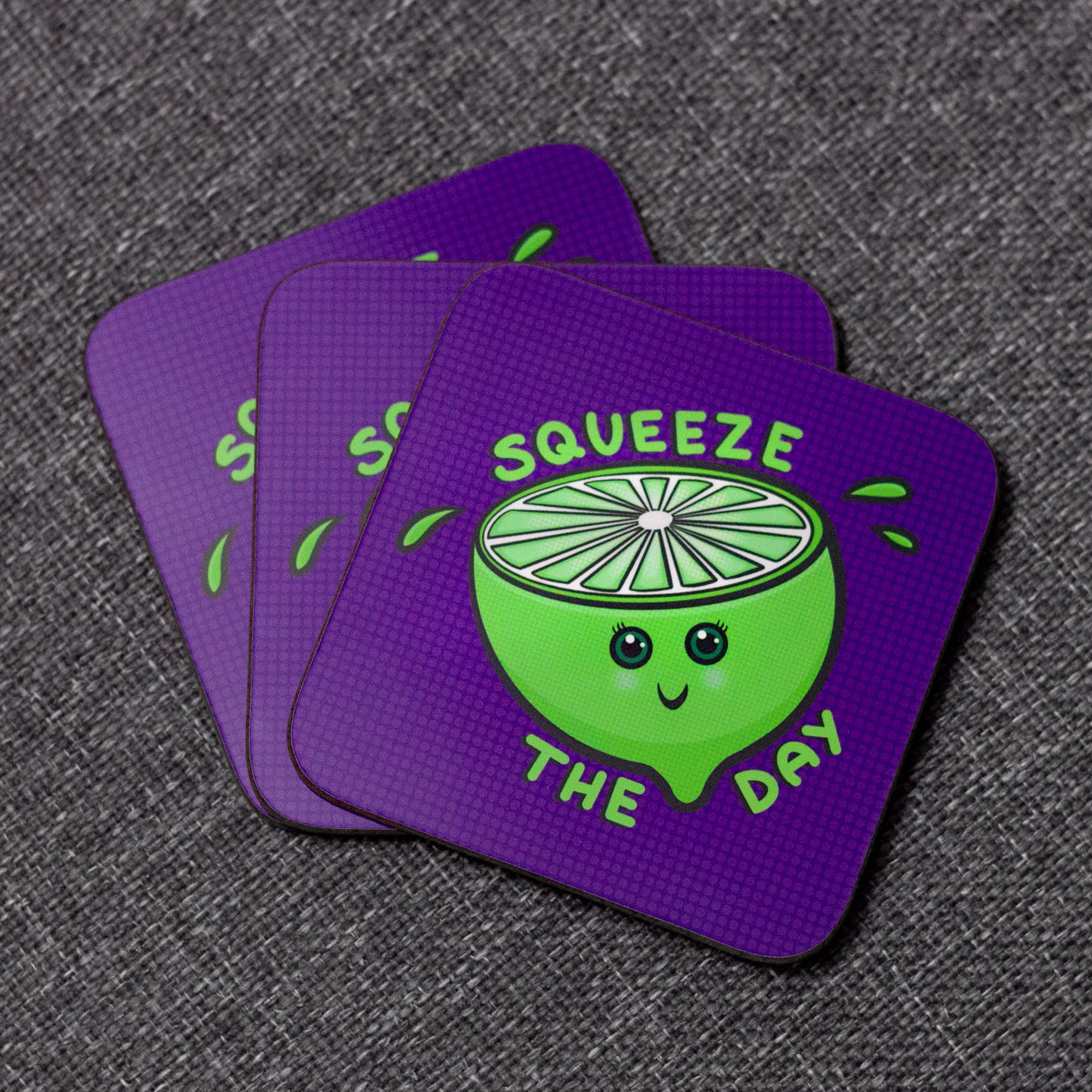 Squeeze The Day - Motivational Coaster - Kawaii Style Lime - Positivity - Novelty Gift