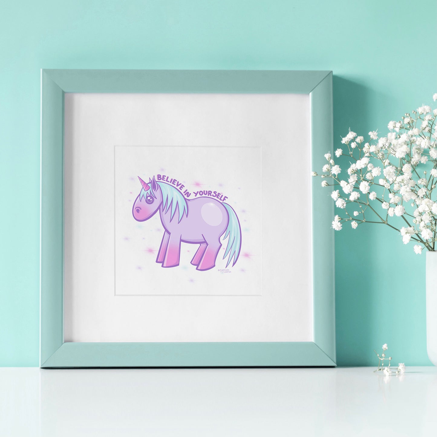 Kawaii Unicorn Wall Art - 10x10 - Positive Affirmation - Nursery Decor - Motivational Print